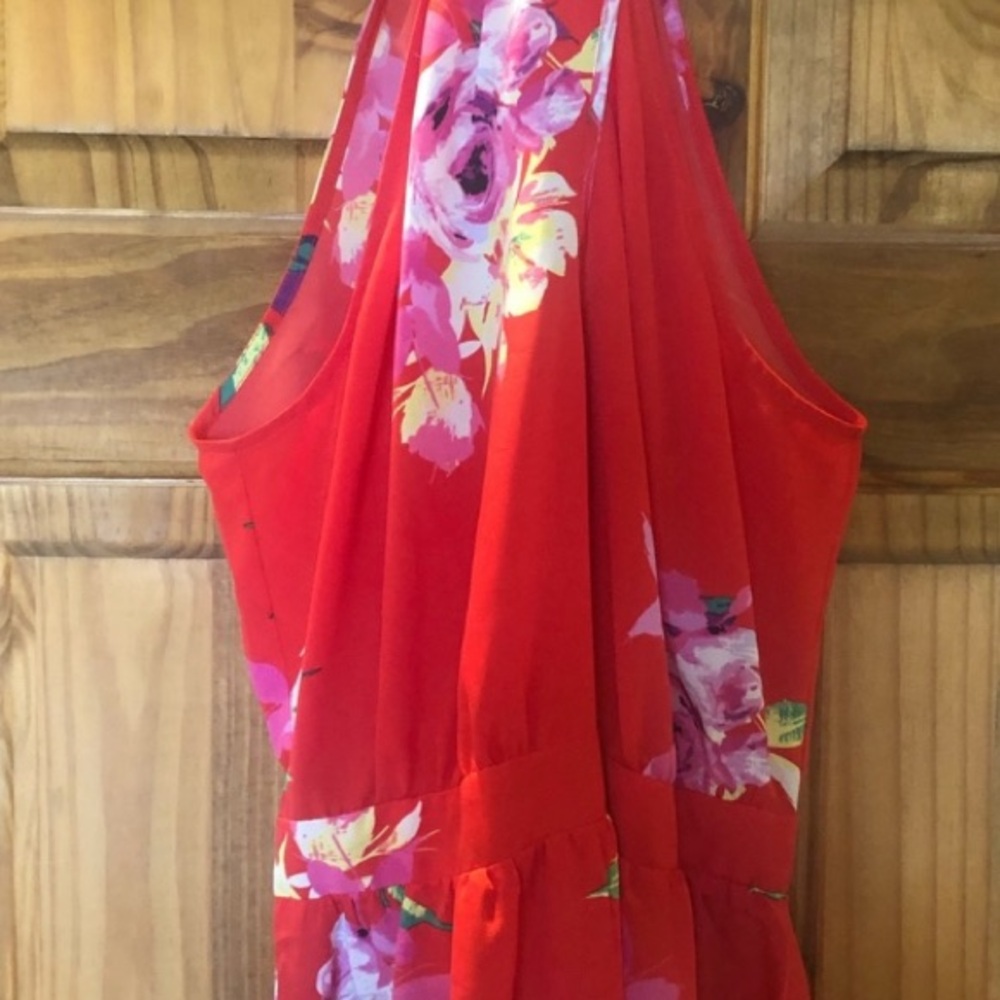 NWT LARK & RO Halter Scarf Hem Red Floral Flowy Maxi Dress sz Med
